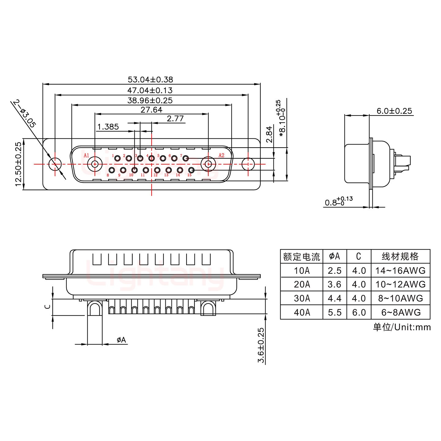 17W2公短體焊線/光孔/大電流10A