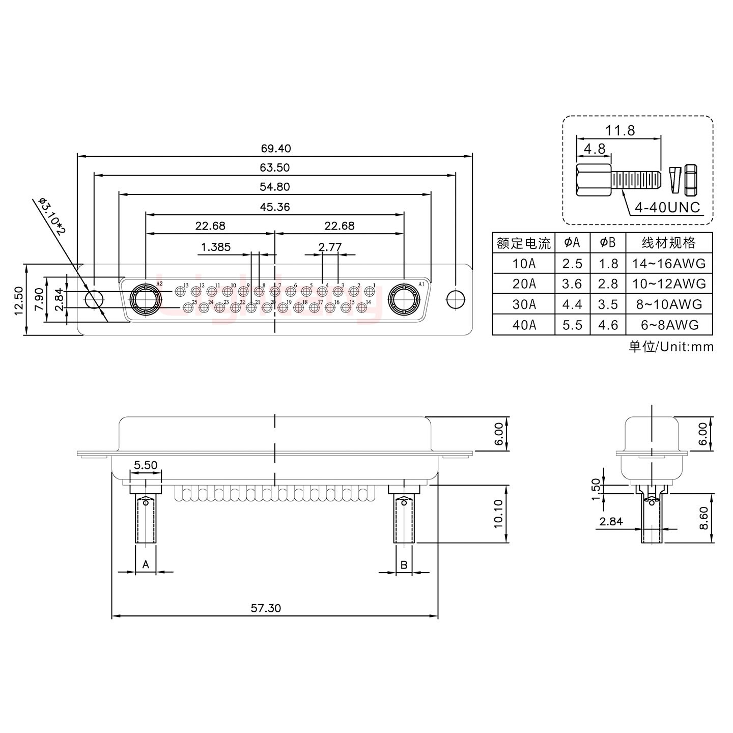 27W2母壓線式/配螺絲螺母/大電流40A