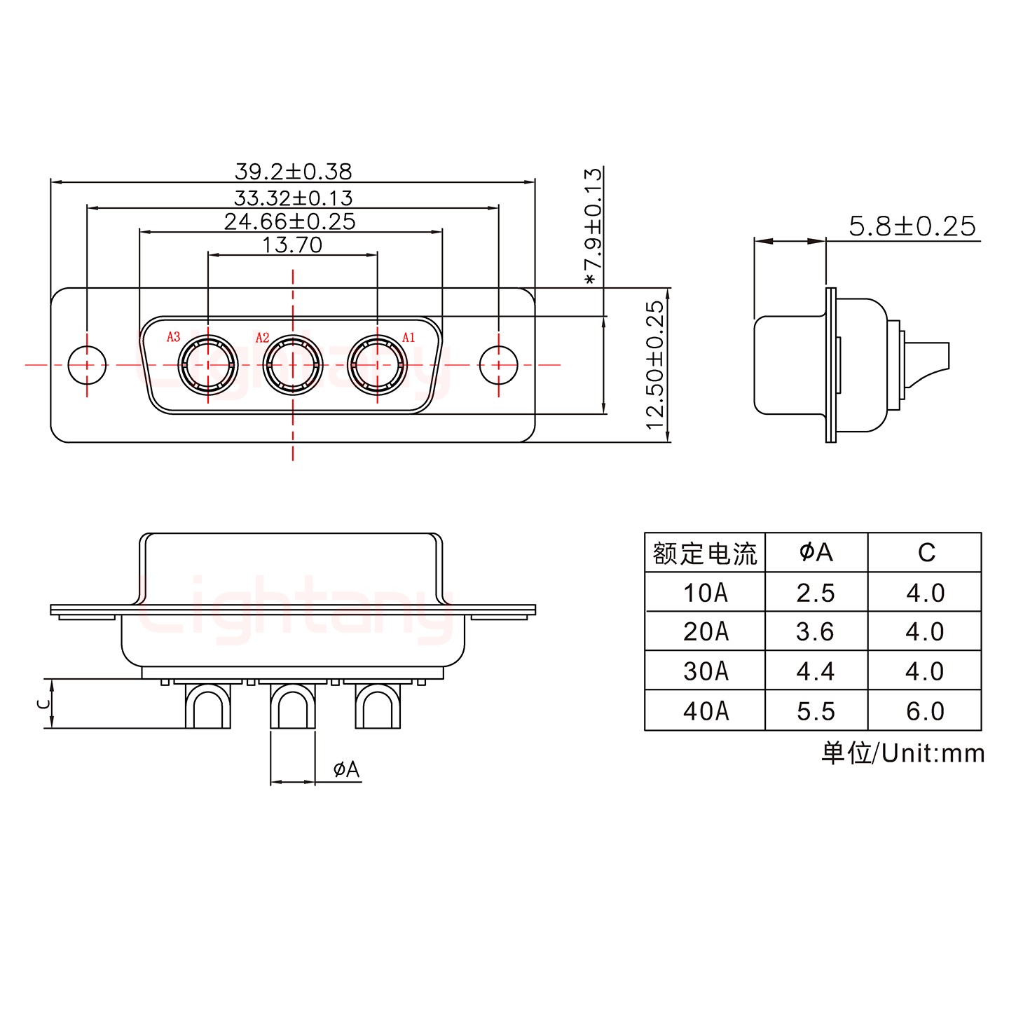 3W3母短體焊線/光孔/大電流40A