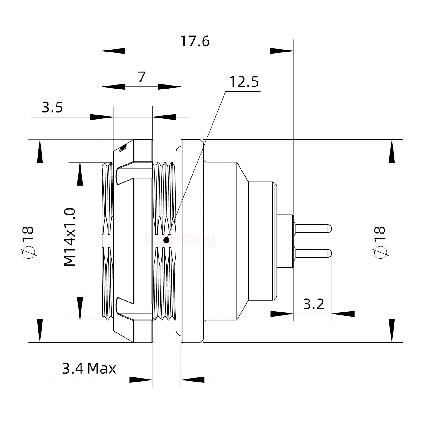 EEG.0K.003.CLN推拉自鎖前螺母插座 PCB直插板